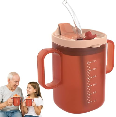 Schnabeltasse Senioren, 300ml Schnabelbecher Senioren mit Griff, Auslaufsicherer Trinkbecher mit Strohhalm, Erwachsenen Schnabelbecher mit Deckel und Strohhalm, Ideal für Pflegeheime und Zuhause