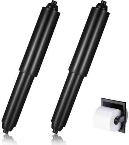 2 Pezzi Rulli Porta Carta Igienica, Portarotoli in Plastica Ricambio con Molla, Porta Rotolo di Carta Igienica per Bagno (Nero)