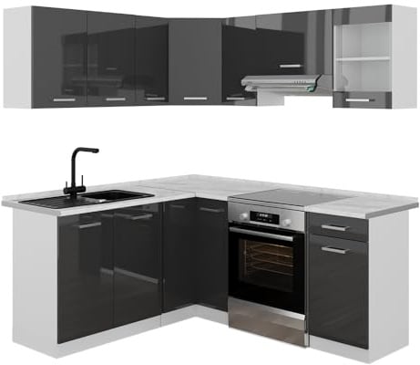 Vicco Eckküche R-Line, Anthrazit Hochglanz/Weiß 187 x 167 cm