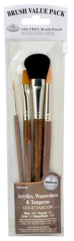 Royal & Langnickel RSET-9165 Set de pinceaux variété avec estompeur Taklon Or 4 pièces