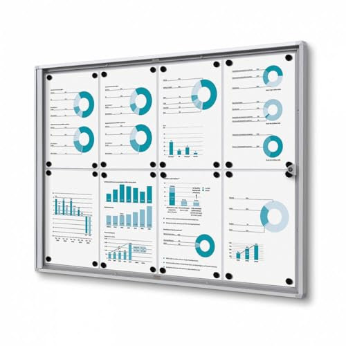 Schaukasten innen 8x DIN A4 | Brandschutz B1-Norm | Info-Vitrine Baustoffklasse B1 nach DIN 4102 schwer entflammbar | magnetische Rückwand, abschließbar | brandsicher für Innenbereich & Wandmontage