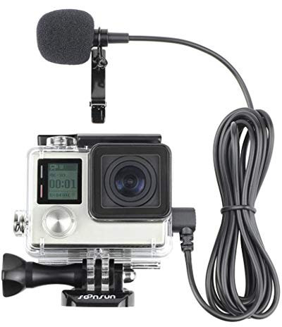 SOONSUN Skeleton Housing Protective Case with Quick Release Buckle + 6.5ft Lavalier Lapel Clip-on Microphone Mic for GoPro Hero4 Hero 4 3+ Hero3 Camera