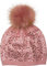 StyleBREAKER Bonnet à Mailles Fines avec Pompon en Fausse Fourrure Amovible et Paillettes, Femme 04024134, Vieux Rose