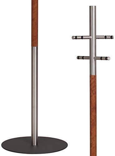HISKA Garderobenständer Kirsche Edelstahl, Kleiderständer, Garderobe freistehend, Echtholz, Objekteinrichtung