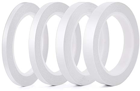 4 Rollen Doppelseitiges Klebeband zum Basteln,Extra Stark Selbstklebeband Schmal Klebestreifen zum Selber Machen Bastel Bastelset für Papier DIY Handwerk Schule 25m/Rolle (Breit: 6mm/9mm/12mm/15mm)
