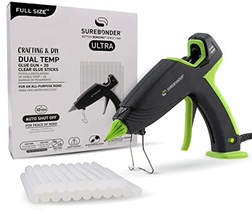 Ultra Series Auto-Shut-Off Hot Glue Gun, Surebonder Full Size 100W Dual Temperature Glue Gun Kit with 20 Glue Sticks