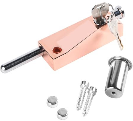 Multi-Purpose Door Bolt, Garage Door Lock, Gate Bolt Lock, Shed Lock, Universal Door Lock, Supplied with 2 Keys, for Internal and External Use, Rose Gold
