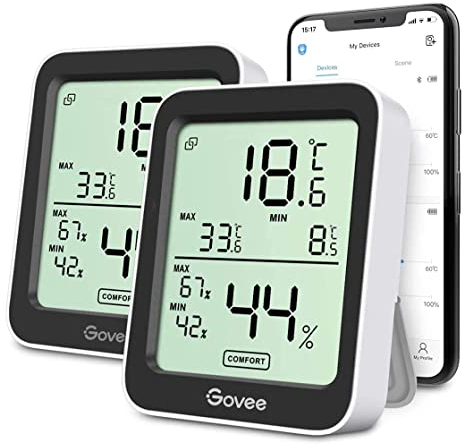Govee Termometro Igrometro 2 Pezzi, Termoigrometro Interno Esterno Bluetooth Digitale con App, Ambiente Misuratore di Umidità e Temperatura e Dati Conservazioni per Casa Camera Serra Garage