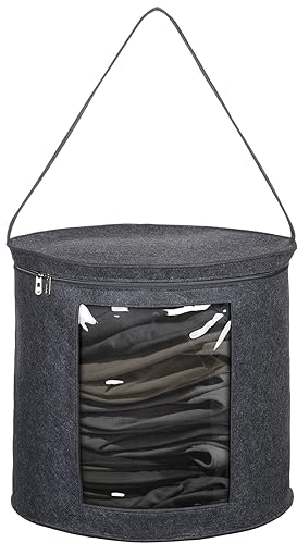 Moendergo Hut Aufbewahrungsbox mit Deckel, Reise Hut Organizer-Box, Hutboxen zur Aufbewahrung Faltbare Runde Faltbare Stabile Reise Hut Organizer Box Aufbewahrungstasche (48 x 43, TIEF GRAU)