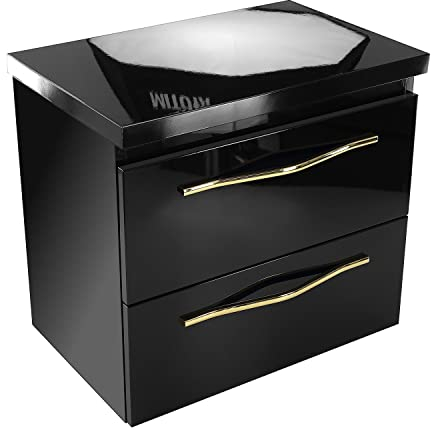 paplinskimoebel - Waschbeckenunterschrank mit Aufsatz 60 cm Breit Girona, Badezimmerschrank mit Aufsatz, Unterschrank für Aufsatzwaschbecken, Waschtischunterschrank Hochglanz - Schwarz/Schwarz