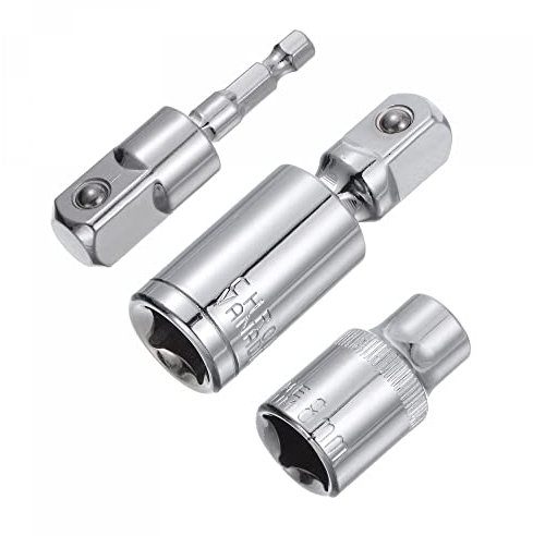 sourcing map Socket Accessory Set, 8mm Shallow Socket 360° Rotatable Hex Shank Impact Driver Adaptor Universal Joints with 1/2 Drive