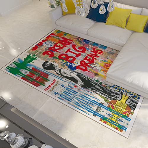 Traum Big Dream Banksy Graffiti Art Area Teppiche Waschbarer Rutschfester Teppich Moderner Kinderbereich Teppich für Wohnzimmer, Schlafzimmer und Esszimmer 100x150cm
