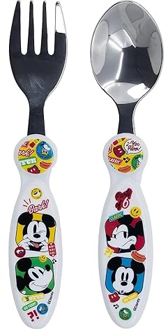 Set posate in acciaio inossidabile atossico Topolino Disney 2 pezzi cucchiaio e forchetta per bambini