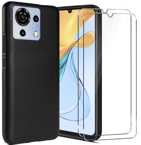 LYJERRY Handyhülle für ZTE Blade V50 Vita Hülle + 2Pcs panzerglas für ZTE Blade V50 Vita Hülle Stoßfest Cover Schutzhülle Silikon Case Weich Schwarz hülle und panzerglas