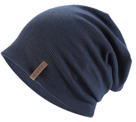 KOMUNJ Weich Bequem Jersey Mütze Klassische, Slouch Long Beanie Mütze Strickmützen für Herren und Damen, für Frühling Herbst und Winter, Dunkelblau