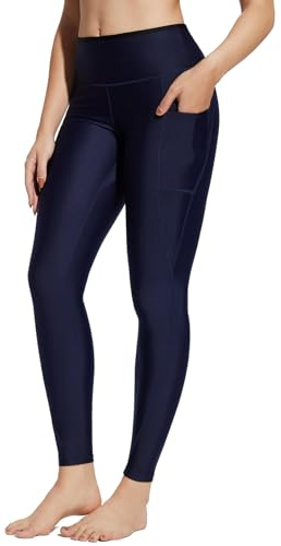 baleaf Damen Schwimmen Leggings mit Reißverschluss Taschen Schwimmen Wetsuit Kajak Rash Guard Hose mit Liner Moderste Bademode UPF 50+ Navy XL