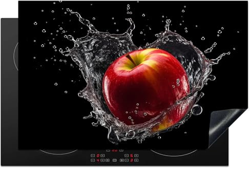 KitchenYeah© Protection Pour Plaque Induction Deco Indispensable Cuisine | 80x52 cm - Protégé Cache De Cuisson Vitroceramique Pomme - Rouge - Eau - Noire - Fruit