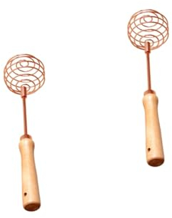 Garneck 2pcs Spiral Egg Coffee Whisk Hand Tools Metal Cooking Whisk Hand Mixer Beaters Honey Mixing Stick Honey Stirrer Stick Stainless Steel Wire Manual Beech Handle re-usable