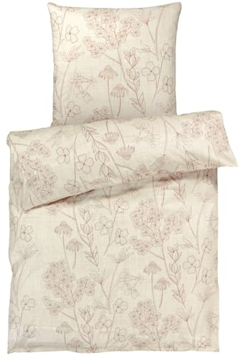 Pure Label Blumen Bettwäsche 135x200 cm mit einem Kissenbezug 80x80 cm - Traumhaft weiches Bettwäsche-Sets 135 x 200 cm in Creme aus 100% Baumwolle mit YKK Reißverschluss