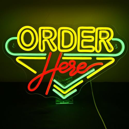 SIGNSHIP Order Here Cartel de neón Coffee Store Luces de Neón Negocios Letrero de Neón Decoración de Pared para Restaurante Tienda Bar Supermercado Regalo de Apertura Cartel de Neón Cartel de Caja