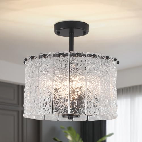 WTUOING Kronleuchter Schwarze Moderne Deckenleuchte Wohnzimmer Schlafzimmer Küche, 4 Flammige Kronleuchter kristall Rund Deckenlampe Glas für Flur, Esszimmer, E14