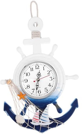 Holibanna Wanduhr Mit Bootsanker Und Stern Antik Aussehende Dekoration Aus Holz Und Kunststoff Für Wohnzimmer Oder Schlafzimmer