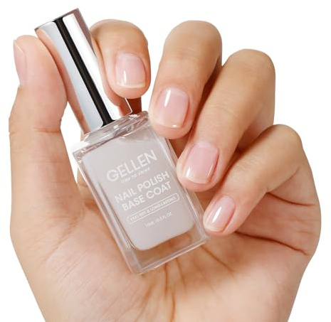 Gellen Clear Nail Polish Base Coat Sheer Milky White, Non UV Gel, Calcium-Formula Strengthening Thin Damaged Uneven Natural Nails, Quick Air Dry, Non-toxic, Hema Free