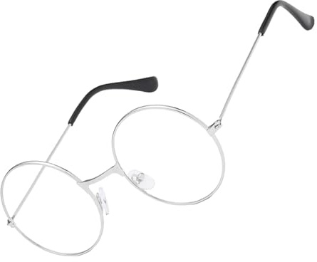 Round Glasses,Fake Eyeglasses,Vintage 90s Style Metal Wire Frame Clear Lens Fashion Spectacles, Retro Circular Eyewear for Wizard Cosplay Costume Prop, Dress Up Geek Accessories Unisex Men & Women