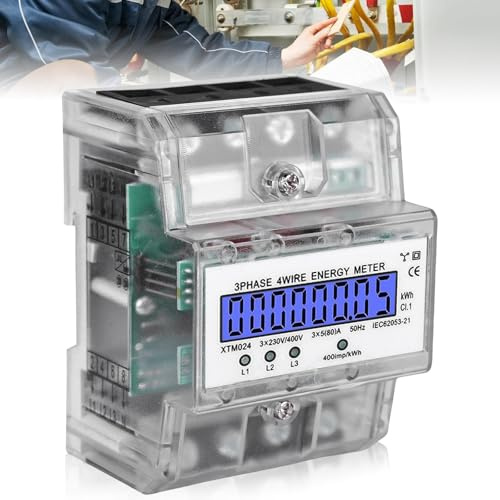 GOMETY Stromzähler Hutschiene 3-Phasen 4-Draht, Digitaler Drehstromzähler Hutschiene Geeicht Stromzähler 230/400V 5-100A mit LCD Digitaler Stromzähler Drehstromzähler für DIN Zwischenzähler Strom