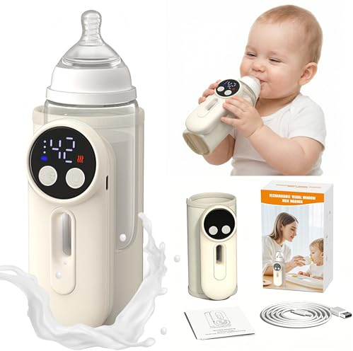 Wood Homing Portable Bottle Warmer for Travel - Cordless Baby Milk Warmer with 6-Speed Smart Temp Control 360° Fast Heating Night Light Breast Milk Food Heater Insulated Bag for Car Home Outdoor Use