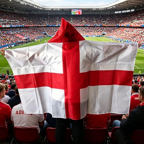 poweybshin England Merchandise, England Football Flag Hooded Cape, England Accessories, Red and White Body England Flag for Match Cheering