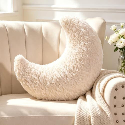 Guaginmy Mondnkissen, Beige Mondnform Kissen Kuschelkissen, Niedlich Zierkissen Aesthetic, Plüsch Moon Throw Pillow für Wohnzimmer Sofa Kind Schlafzimmer Bett, Geschenk 43 cm