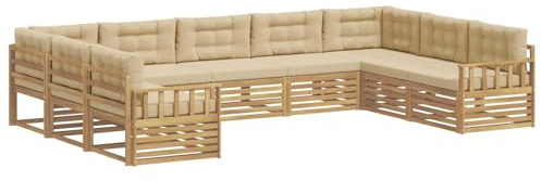 vidaXL Outdoor-Sofagarnitur 9 pcs Weiß und Beige Massivholz Akazie, Garten, modernes Outdoor-Sofa, Lounge-Set für die Terrasse, gemütliche Sitzmöbel