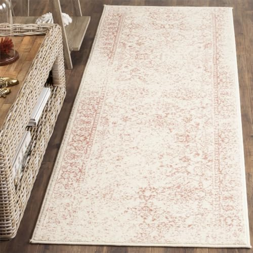 Safavieh Läufer 76 x 305 cm - Adirondack Collection - Transitional Design, Elfenbein & Rosa, Pflegeleichte Synthetikmischung, Ideal für Wohnzimmer, Schlafzimmer, Büro