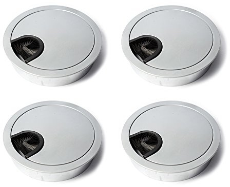 sossai® Kabeldurchführung/Kabeldurchlass/Schreibtischkanal mit Bürste für Schreibtische, Büro & Arbeitsplatten | 4 Stück | KDM1-AL | Design: Alu | Durchmesser: 80 mm | Material: Metall
