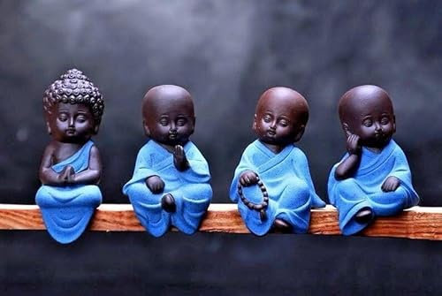 Garden mile 4 Mini Lucky Buddha Set Ornaments Room Decor Home Decor Resin Feng Shui Meditation Statues for Indoor or Outdoor Use, Waterproof Zen Figurines for Home or Garden, for Budhists