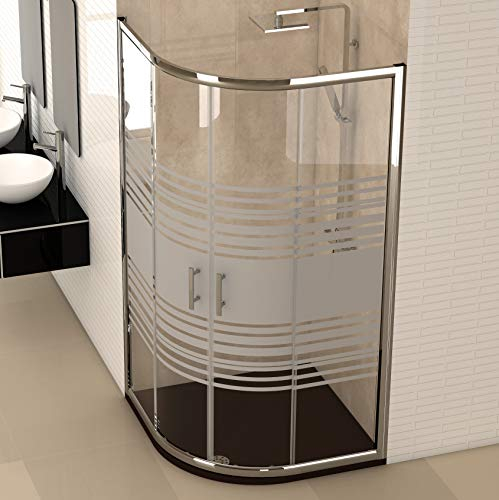 Mampara Ducha SEMICIRCULAR curva corredera - EstiloBaño® MIAMI - 2 Fijos y 2 Puertas correderas- SERIGRAFIA 4 hojas cristal templado - medidas 80x80 radio 550 (intervalo 78,5-80 x 78,5-80)