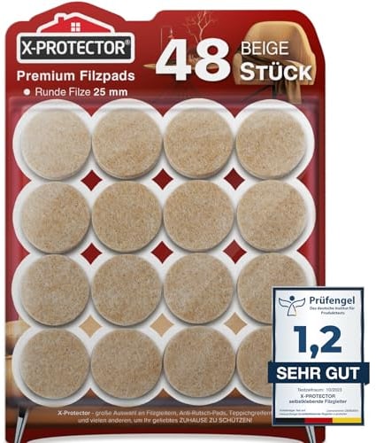Feltrini per gambe di mobili X-PROTECTOR – 48 feltrini di alta qualità BEIGE 25 mm – Feltrini per sedie per piedi di mobili pavimenti in legno – Migliori piedini per sedie e mobili
