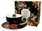 DUO FLORAL Jumbobecher 470 ml VINTAGE FLOWERS BLACK mit Untertasse, New Bone China Porzellan