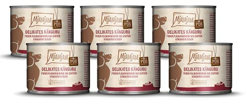 MjAMjAM - Premium Nassfutter für Hunde - purer Fleischgenuss - delikates Känguru pur, 6er Pack (6 x 200 g), getreidefrei mit extra viel Fleisch