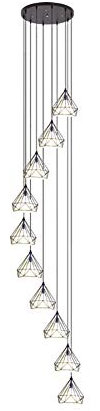 E27 Nordic Diamant Lange Kronleuchter Beleuchtung,Postmodernen Prägnant Während Lighting,Wendeltreppe Duplex Treppe Treppenhaus,Hängendes Licht-Schwarz. 10 kopf