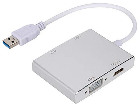 Adaptador convertidor multifuncional, adaptador convertidor 1080P USB 3.0 a VGA/HDMI/LAN/DVI, aleación de aluminio, cómodo de usar, plateado