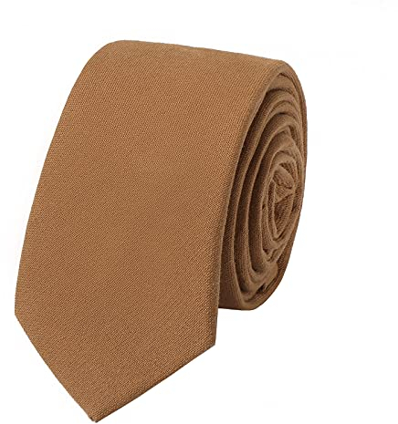 HOULIFE Slim Herren Krawatten - Solide Herren Krawatte, Krawatten für Herren aus Baumwolle, Skinny Krawatten zur Hochzeitsfeier, Party (Braun)