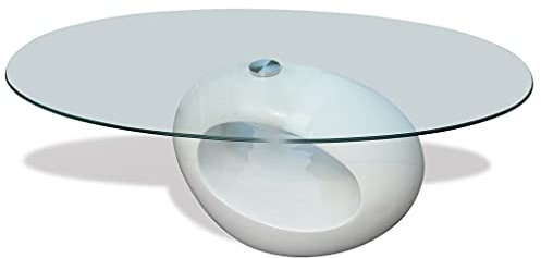 ZQQLVOO Modern Wohnzimmertisch.stilvoller moderner Mitteltisch und Beistelltisch Wohnzimmertisch,Beistelltisch, Nachttisch, Sofatisch,Couchtisch mit ovaler Glasplatte Hochglanz Weiß