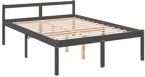 vidaXL Seniorenbett, Bett Holzbett für Schlafzimmer, Bettgestell Bettrahmen mit Lattenrost Kopfteil, Massivholzbett Doppelbett Komfortbett, Grau 120x200cm Massivholz Kiefer