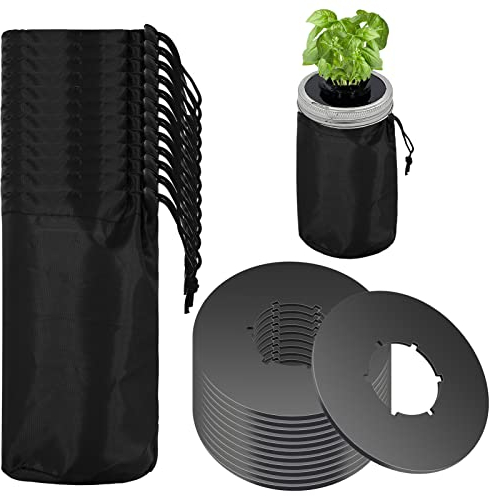 12pcs Kratky Wide Mouth Hydroponic Cover Lids with Blackout Sleeves and Hole for Mason Jars