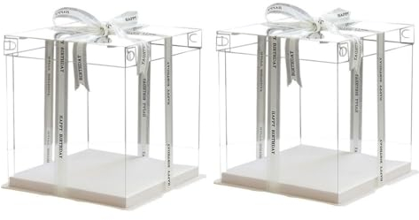 Cabilock 2Pcs 8 inch Transparent Cake Box with Cake Board - Stackable Dessert Storage Box for Tall & Celebration Cakes