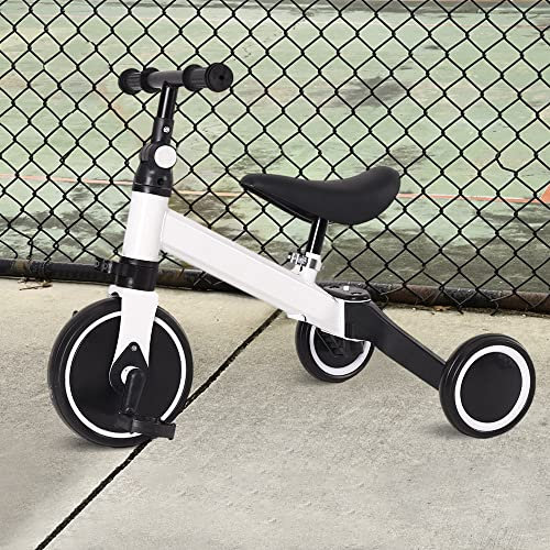 2 in 1 Kinder Dreirad & Laufrad & Balance Bike mit verstellbarem Sitz und Lenker, Kinder Tricycle mit abnehmbaren Pedalen, für Kinder von 1-3 Jahre alt-2 in 1 (weiß)