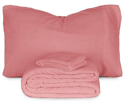 Morbidissimi Set Lenzuola Completo Letto in Pile Coral Tinta Unita, Termico, Morbido, Caldo per Letto Una Piazza e Mezza Rosa Antico