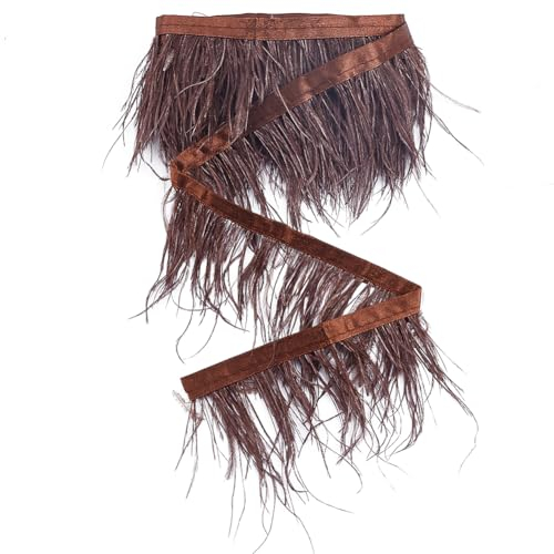 GORGECRAFT 2m Federbesatz Mit Fransen Straußenfedern Für Damenbekleidung Kostümzubehör 8~10cm Natürliche Federn Fransenbesatz Band Für Kleider Nähen Dekoration Hochzeitsdekoration Rauchig